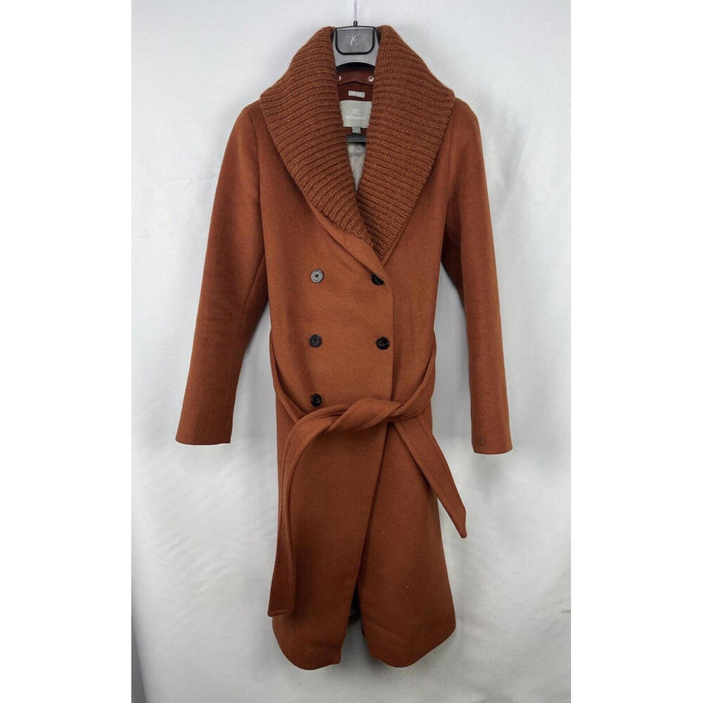 Soia & Kyo Double-Breasted Wool Wrap Shawl Coat Rust Size M & S FS